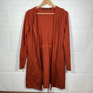 CYRUS Open Front Hooded Cardigan Sweater Size Medium Orange Duster Longline